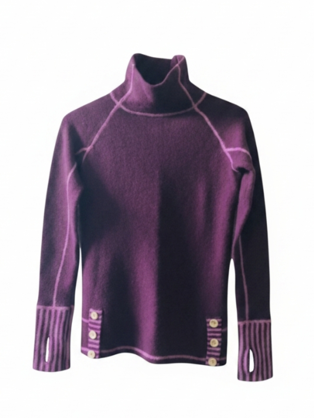 Akini Wool Mock Neck Indie Boho Sweater Purple Stripe Pullover Buttons sz XS